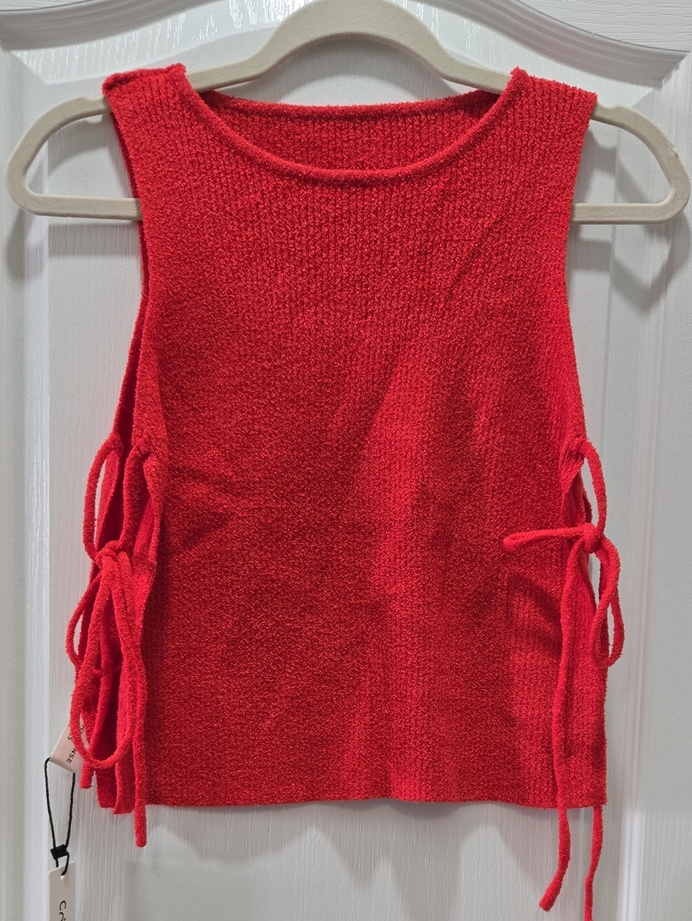Red Sleeveless Knit Tie-Side Tank Top